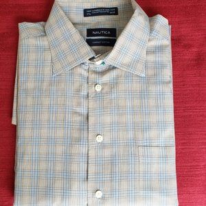 Men's Nautica tan plaid casual long-sleeved shirt